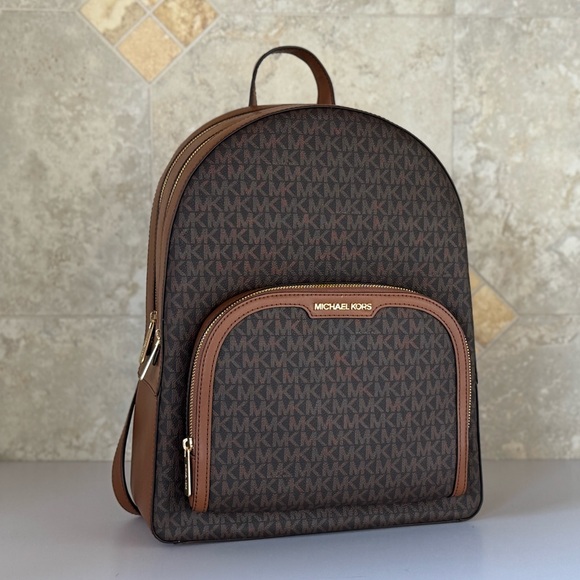 Michael Kors Jaycee Large Zip Pocket Backpack MK Brown - Picture 3 of 13